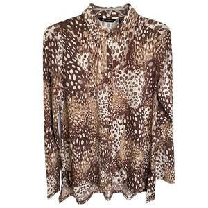 H by Halston Women's Size XS Multicolor animal Long Sleeve Button Up Blouse